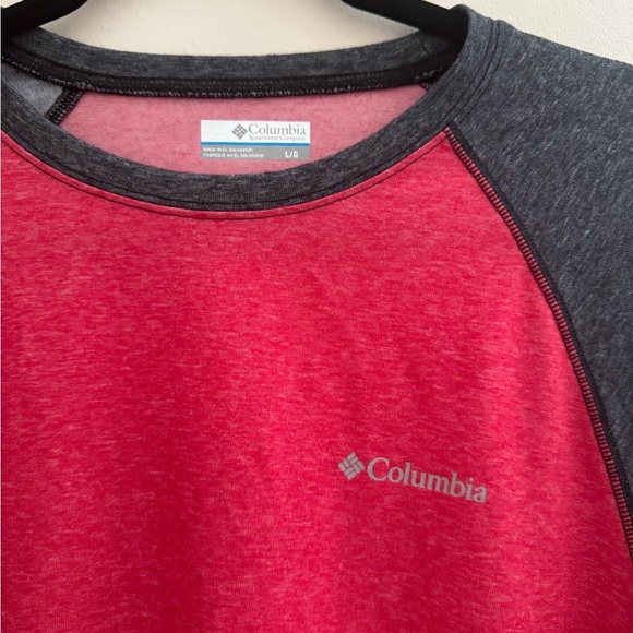 Columbia Thistletown Park Raglan Tee Men’s Size Large Long Sleeve Red Dark Grey - Picture 2 of 7